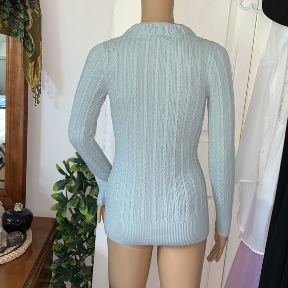 Eddie Bauer Cableknit sweater hourglass mint green v neck pullover XS - Picture 10 of 13